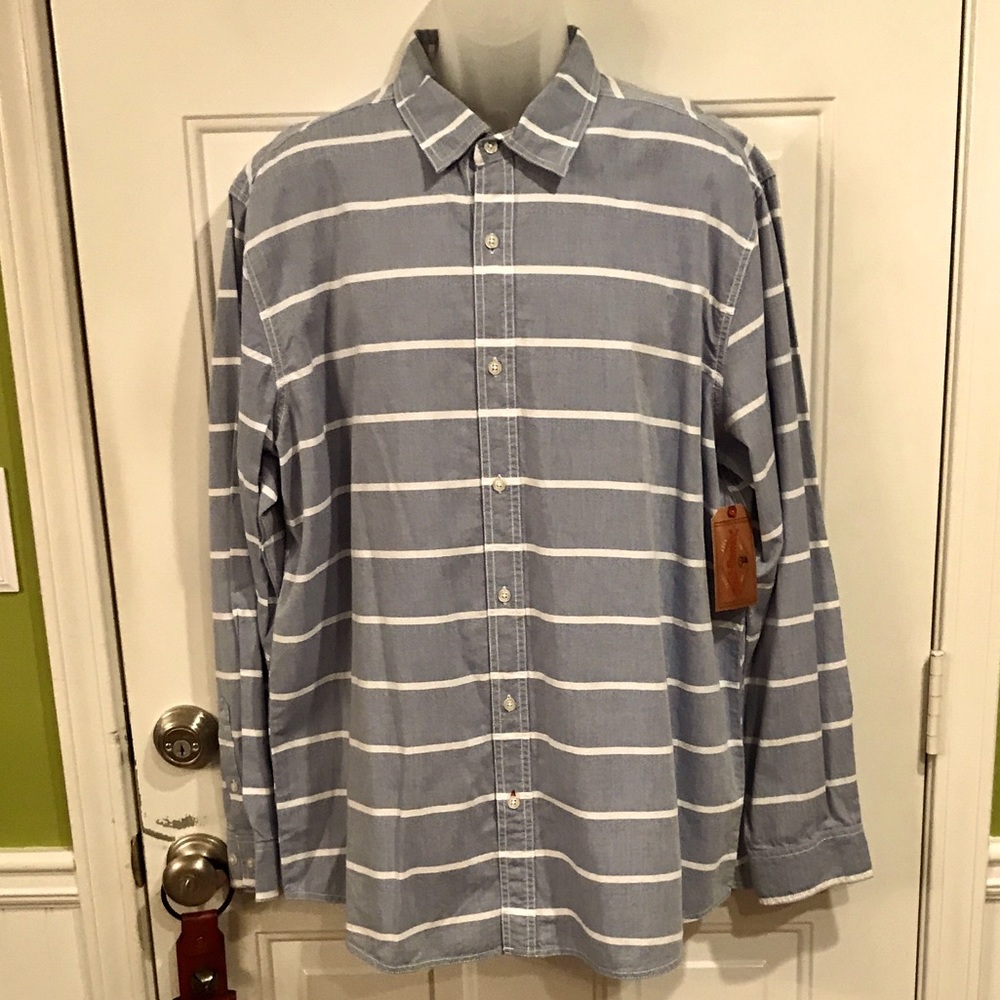Red Camel Long Sleeve Button Up Shirt Men's Blue With White Stripes 2XL